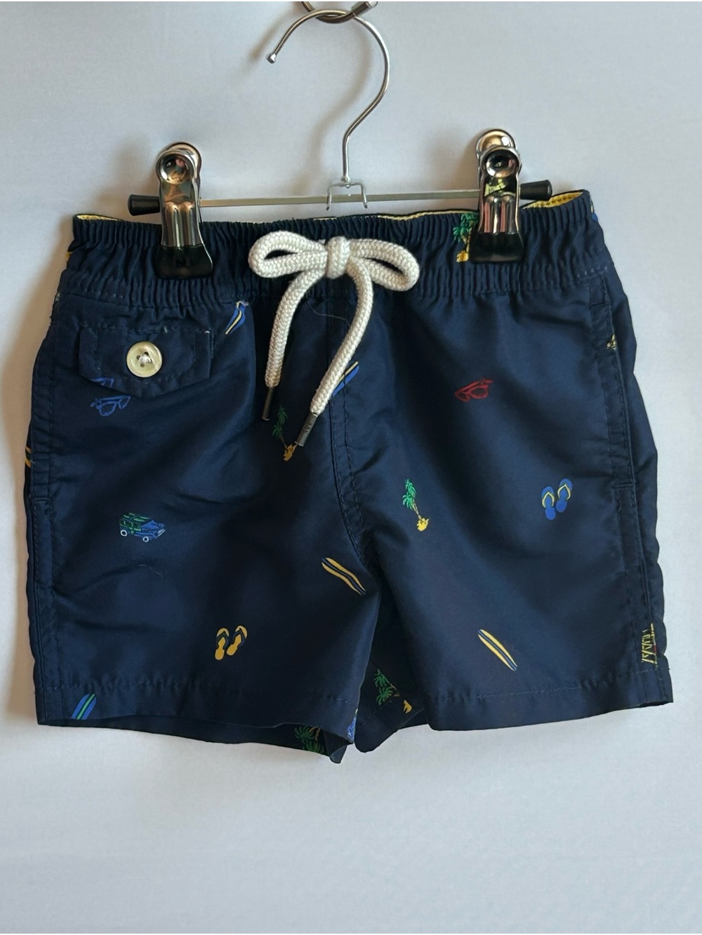 Ralph Lauren Navy Swim Shorts with Multicolor Beach Motifs